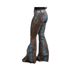 Rock and Roll Denim High-Rise Flare Brown Python Bell Bottoms​​​​ Size 24